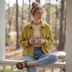 New Womens Oversized boxy Button Down Shacket Shirt Small NWT Granola boho baggy